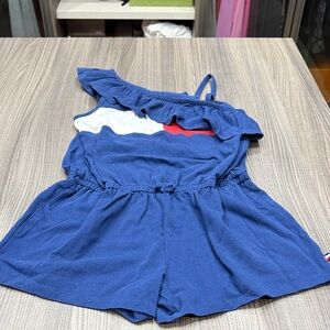 Tommy Hilfiger Navy and Red One-Shoulder Romper